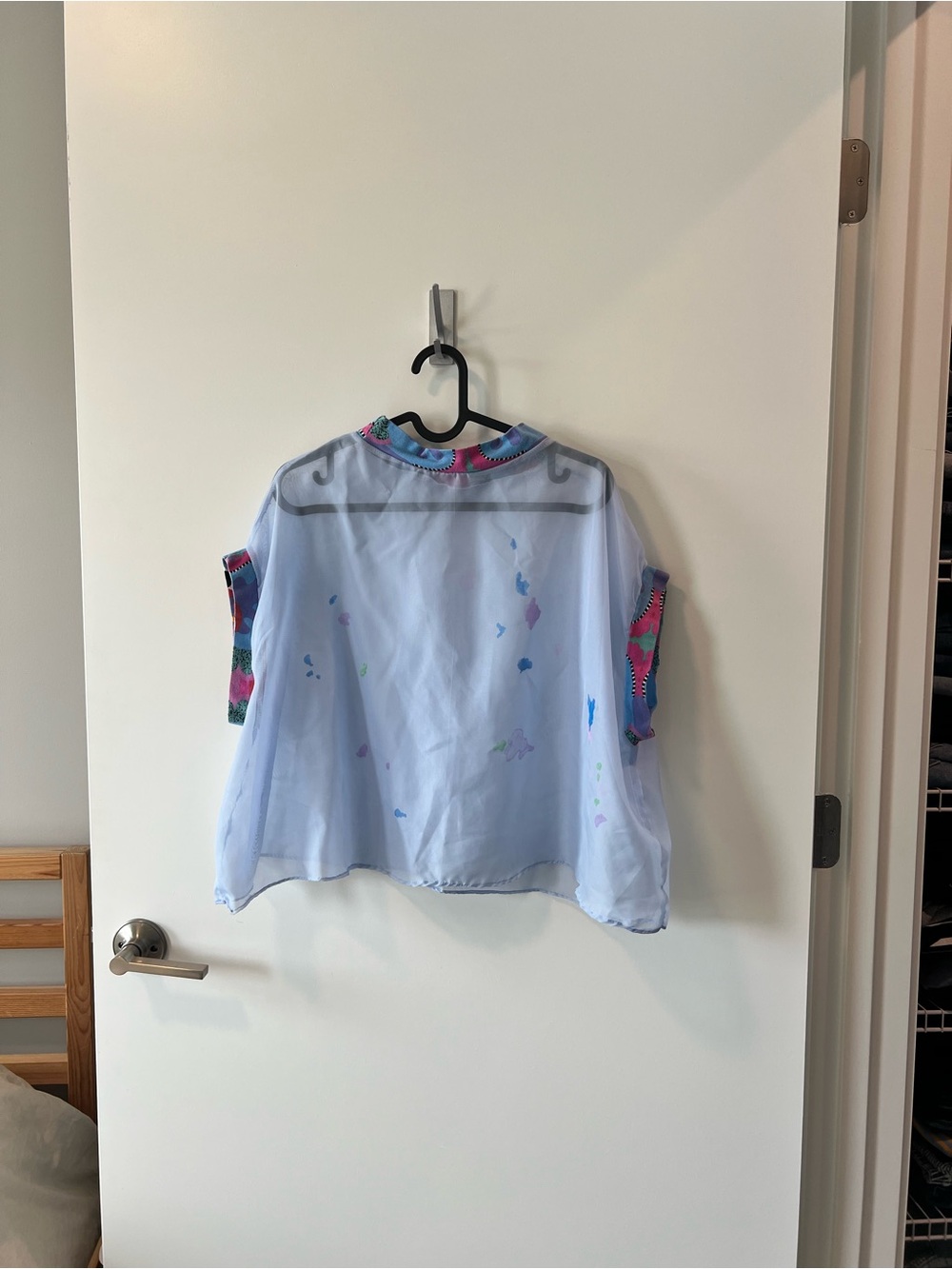 Sheer Pale Blue Top with Colorful Scallop Trim